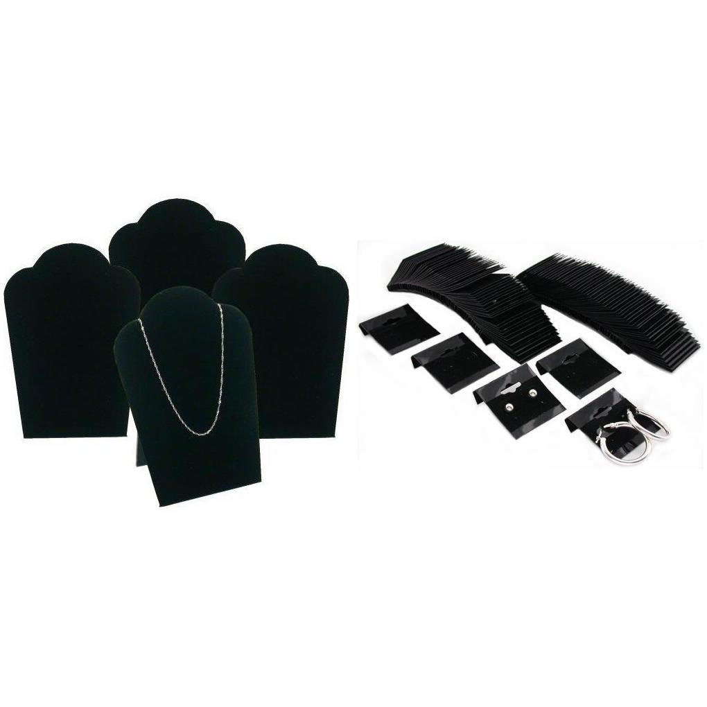 Black Velvet Necklace Easel Jewelry Display &#x26; Hanging Earring Cards Kit 104 Pcs