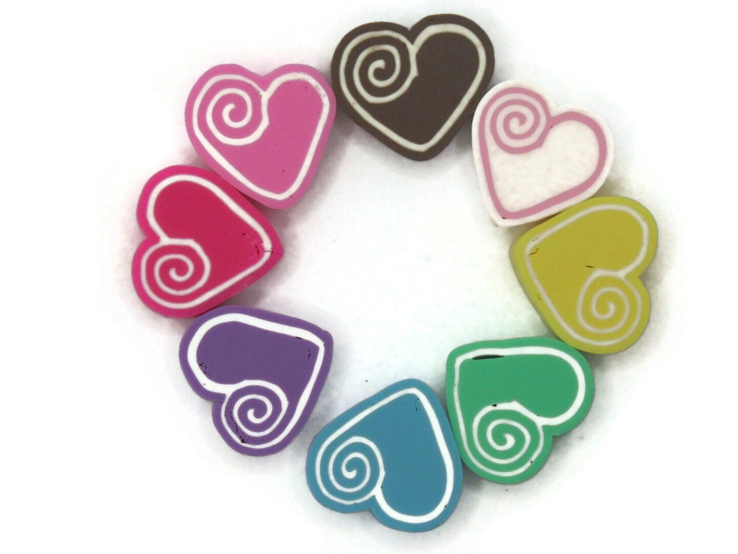 20 14mm Mixed Color Polymer Clay Heart with Spiral Flatback Cabochons
