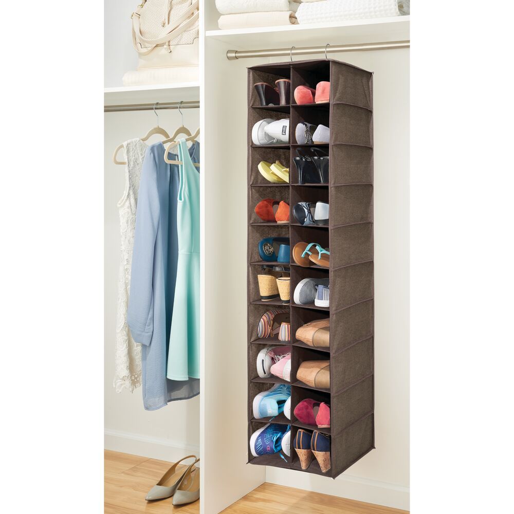 mDesign Kid Fabric Over Closet Rod Hanging Storage, 20 Shelf - Gray/White