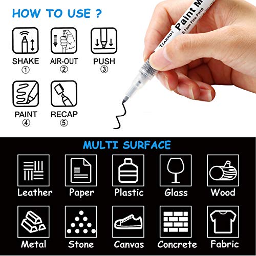 White Paint Pen 8-Pack 0.7mm Acrylic Paint Pens Includes 2 White, 2 Black, 2 Gold, 2 Silver Permanent Markers for Wood, Rock, Fabric, Metal, Plastic, and Ceramic Extra Fine Tip