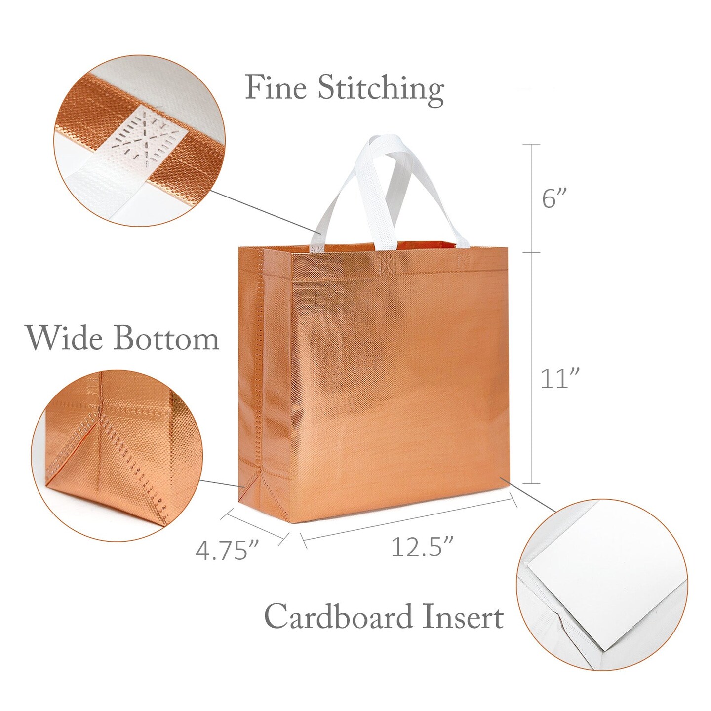 Wrapables Glossy Non-Woven Reusable Gift Bags with Handles for Weddings, Bridal Showers, Parties (Set of 8)