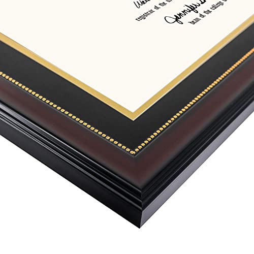GraduationMall 8.5x11 Diploma Frame with Black over Gold Mat or Display 11x14 Document without Mat, UV Protection Acrylic, Mahogany with Gold Beads