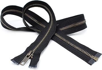 YKK- Jacket Zippers YKK #5 Antique Brass- Metal Teeth Separating for Crafter's Special Color Black #580 Made in USA -Custom Length (30 inches)