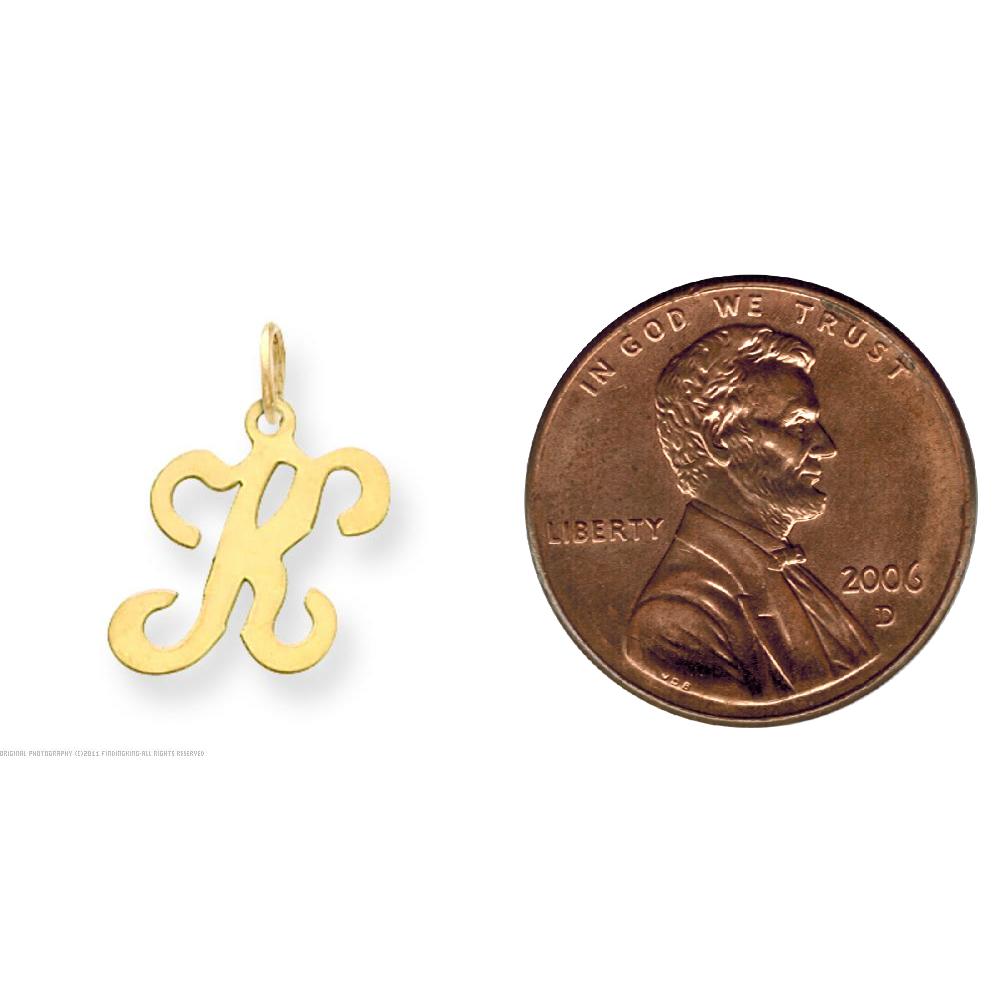 14K Gold Polished Fancy Initial Letter K Charm Pendant Jewerly 20mm x 11mm