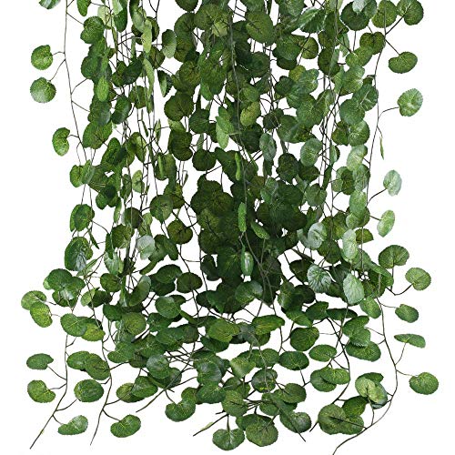 HO2NLE 12 Pack 84 Feet Artificial Fake Hanging Vines Plant Faux Silk Green Leaf Garlands Home Office Garden Outdoor Wall Greenery Cover Jungle Party Decoration