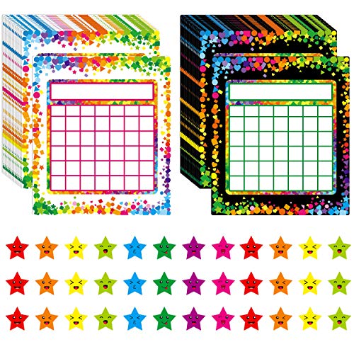 90 Pack Classroom Incentive Chart in 2 Designs with 2640 Star Stickers for Classroom Teaching or Family Using