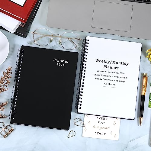 2024 Planner - Weekly &#x26; Monthly, January 2024 - December 2024, 6.25 x 8.3 in, Flexible Cover, Twin-Wire Binding, Classic Black, Enhances Time Management Skills