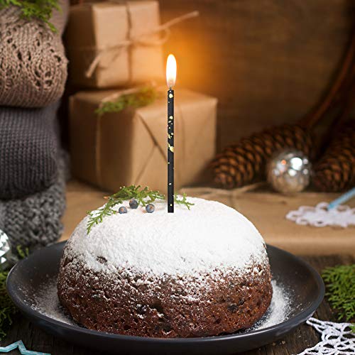 24 Pieces Birthday Candles Long Thin Cake Candle Cupcake Candles for Birthday Wedding Anniversary Graduation Retirement Party Decoration (Black Gold)