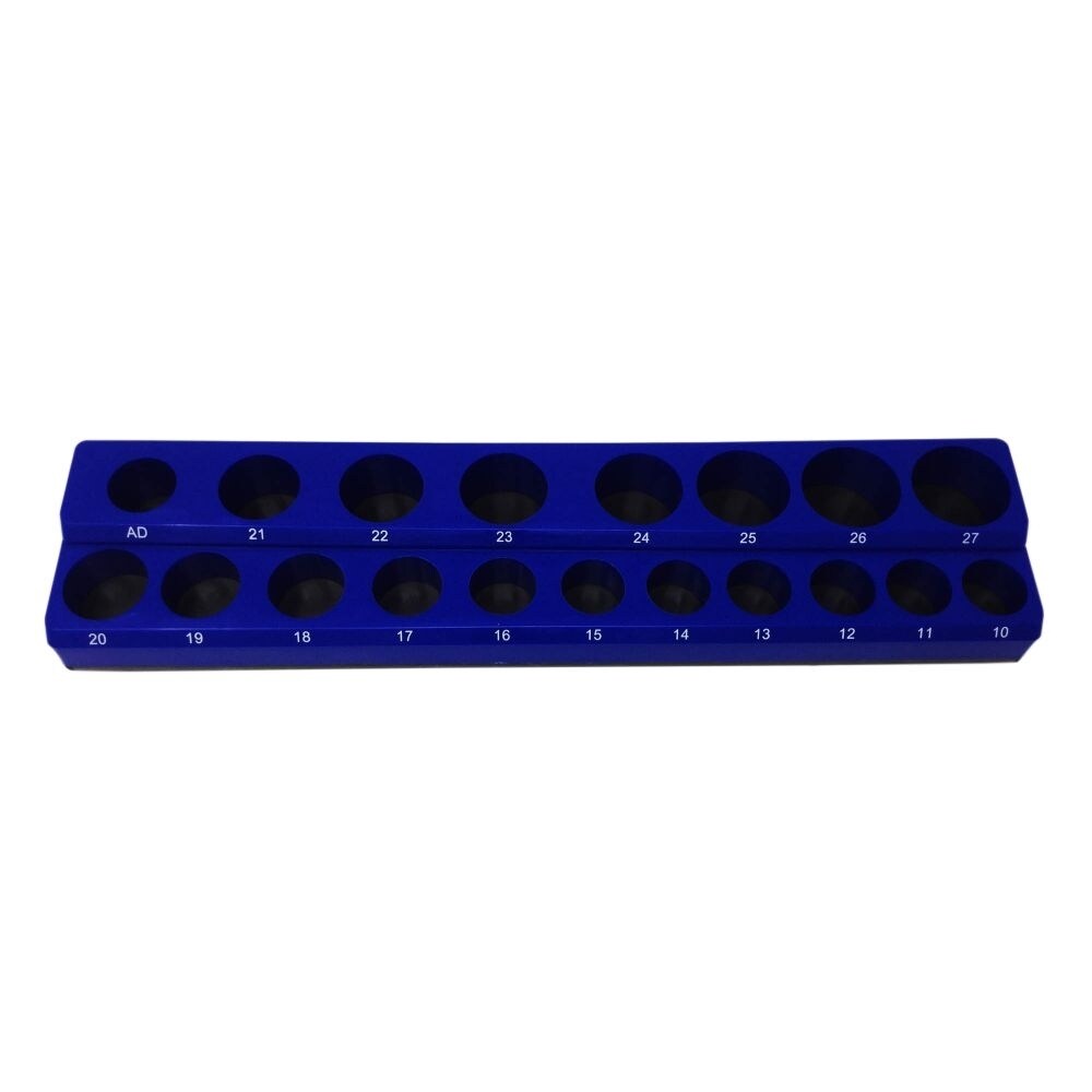 Industro   1 By 2&#x22; Drive Metric Magnetic Socket Holder Organizer - Blue, Holds 18 Sockets And 1 Socket Adaptor