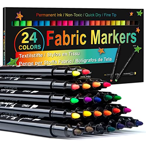 Fabric Markers Permanent for Clothes, 24 Colors Fabric Pens