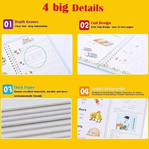 4 Pc Grooved Kids Writing Books - Reusable Grooved Letter Tracing for Kids  - Magic Ink, Preschool Handwriting Workbook