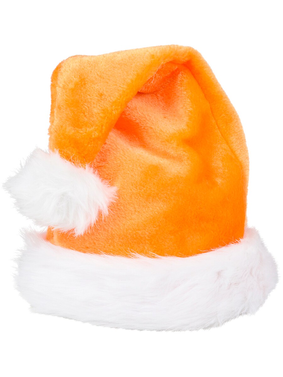 Christmas Orange Plush Faux Fur Trim Santa Hat Costume Accessory