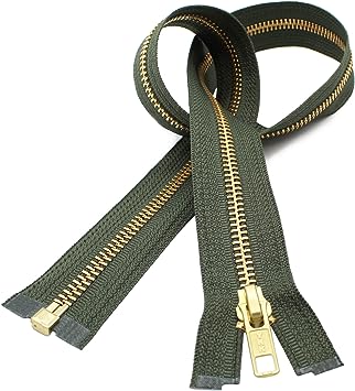 YKK 20&#x22; Medium Weight Jacket Zipper YKK #5 Brass ~ Separating ~ 567 Olive Green (1 Zipper/Pack)