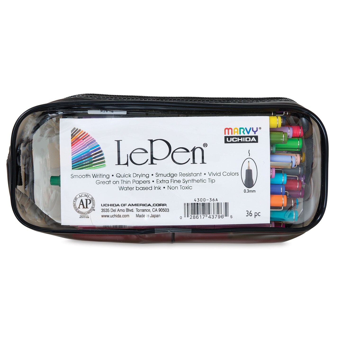 Uchida Le Pens Multicolor Set - 36 Colors Complete Set - Le Pen Pens for Journaling - Smudge Proof Fine Pens for Writing, Drawing - 0.3 Fine Line
