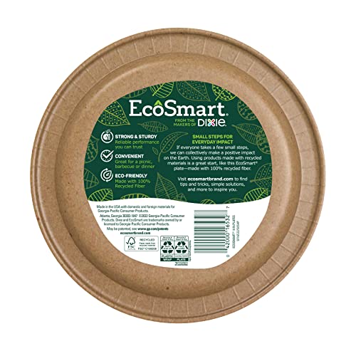 EcoSmart from The Makers of Dixie 100% Recycled Fiber Paper Plates, 8.5in Lunch or Light Dinner Size Disposable, 50 Eco-Friendly Plates