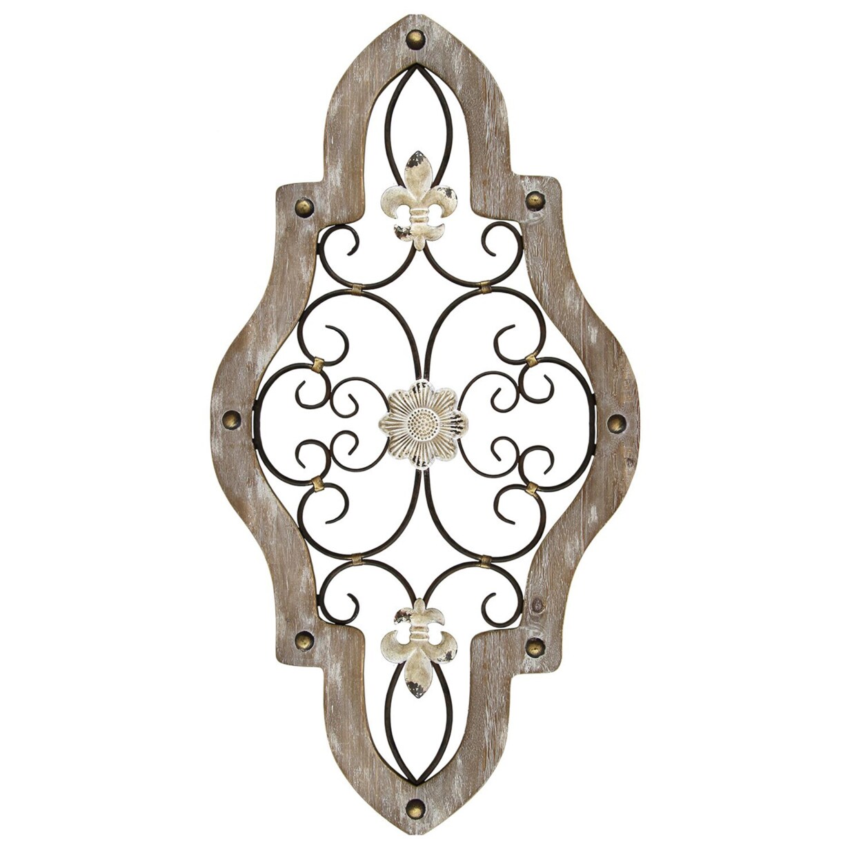 HomeRoots Home Decor Home Decor French Country White-Wash Metal Scroll Wall Decor