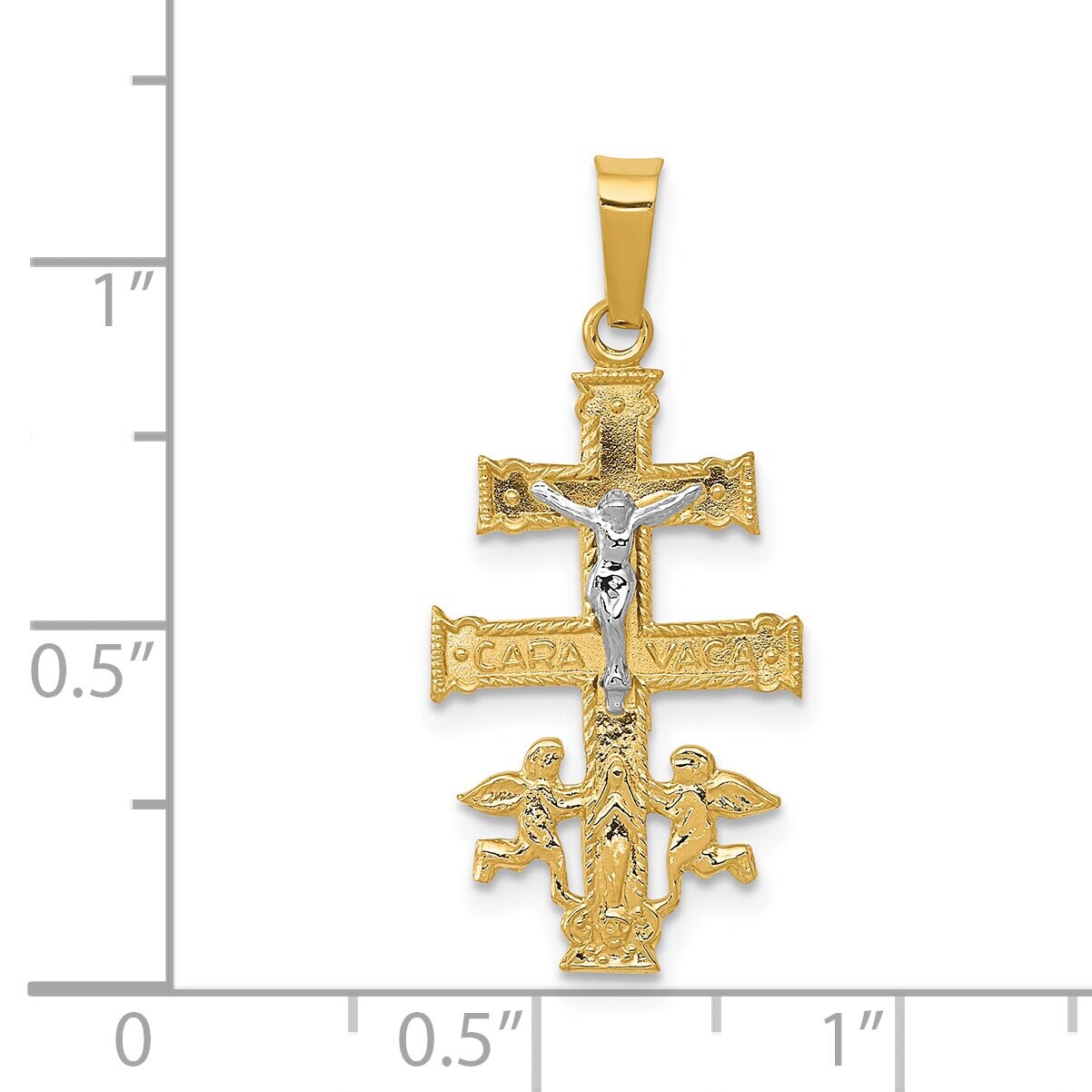 14K Two Tone Gold Caravaca Cross Pendant Charm Jewelry 28 X 12mm