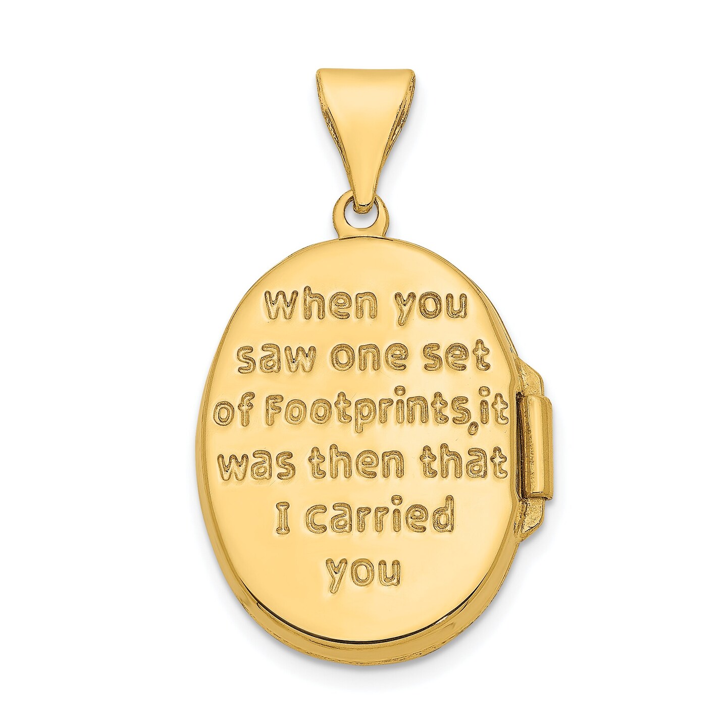 14K Yellow Gold Lords Footprints Locket Pendant Jewelry 22.6mm x 13.8mm