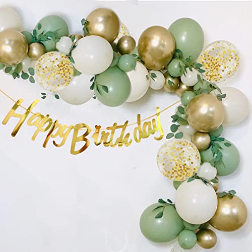 Sage Green Gold White Party Balloons, 50Pcs Sage Green and Gold Confetti Party Balloons For Birthday Baby Shower Engagement Wedding Anniversary Party Decorations