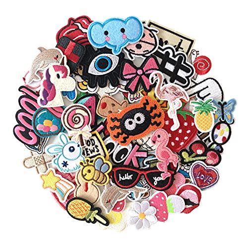 J.CARP 70Pcs Random Assorted Embroidered Iron on Patches, Cute Sewing  Applique for Jackets, Hats, Backpacks, Jeans, DIY Accessories