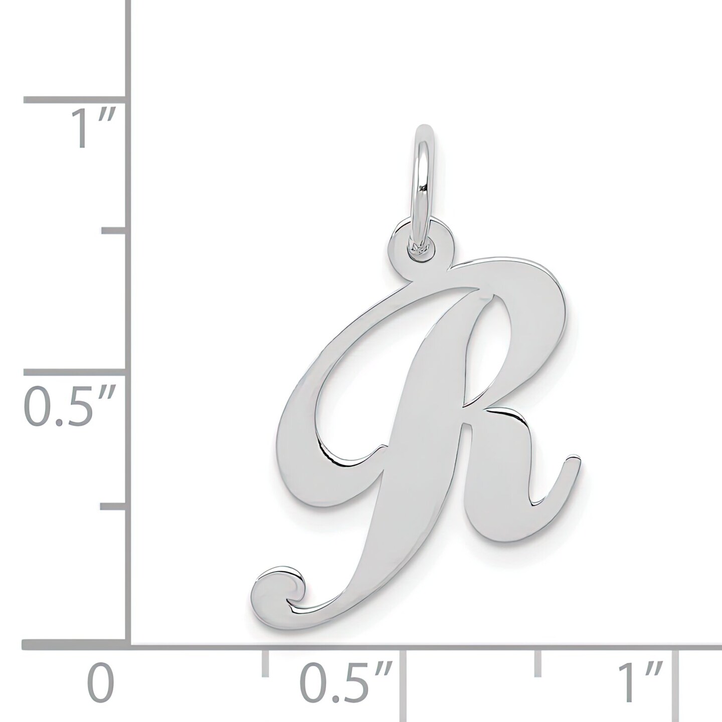 14K White Gold Medium Fancy Script Initial R Charm Jewerly 20mm x 14mm