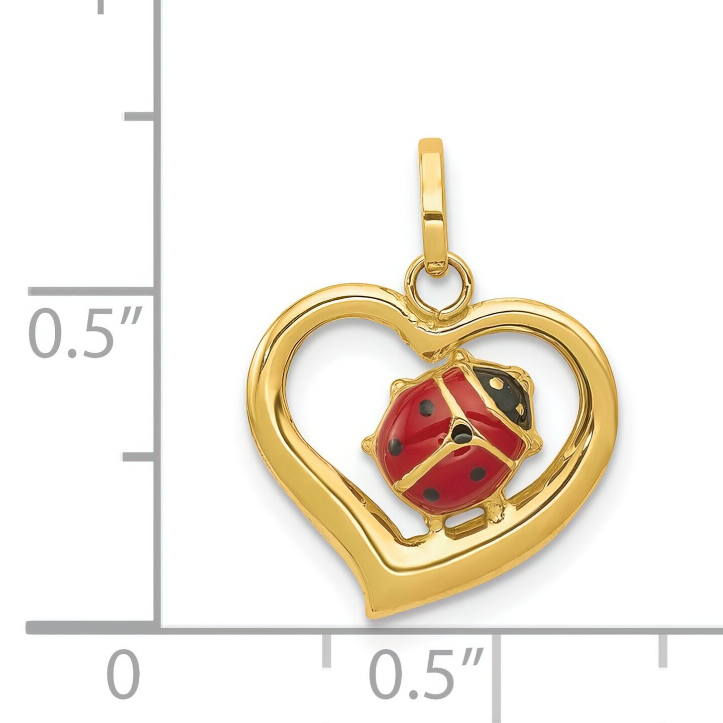 14K Yellow Gold Enameled Ladybug Heart Charm Jewelry