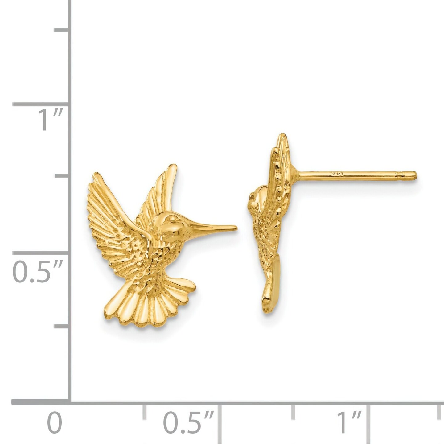 14K Yellow Gold Hummingbird Stud Earrings Jewelry