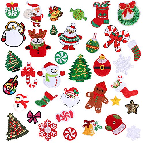 Christmas Patches Sew on Iron on Embroidered 18pcs Xmas Tree Santa Cute Appliques for DIY Crafts Clothes Decorations, Size: Small