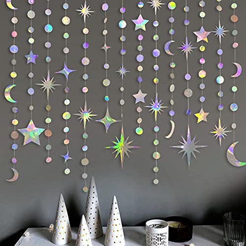 Iridescent Twinkle Little Star Moon Garland Holographic Hanging