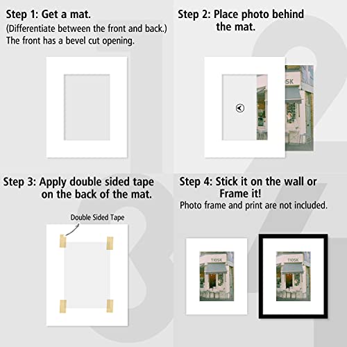 Art Pack of 10, Acid-Free White Pre-Cut 8x10 Picture Mat for 5x7 Photo with White Core Bevel Cut Frame Mattes