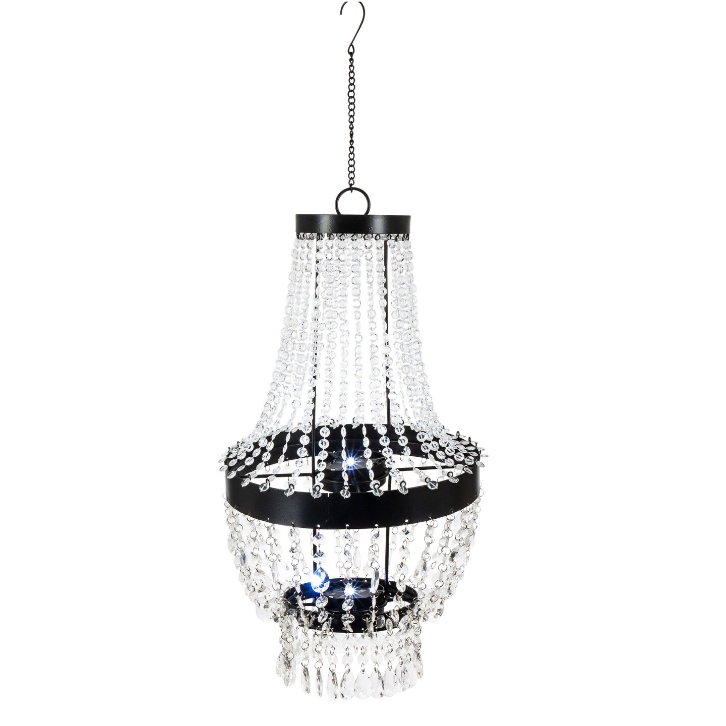 Gerson 22.25&#x22; Clear and Black Solar Beaded Elegant Metal Chandelier