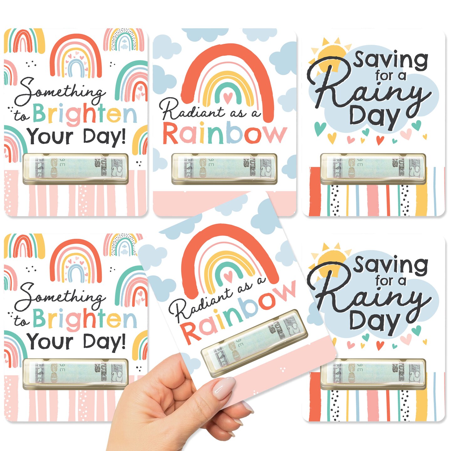 Big Dot of Happiness Hello Rainbow - DIY Assorted Boho Baby Shower and Birthday Cash Holder Gift - Funny Money Cards - Set of 6