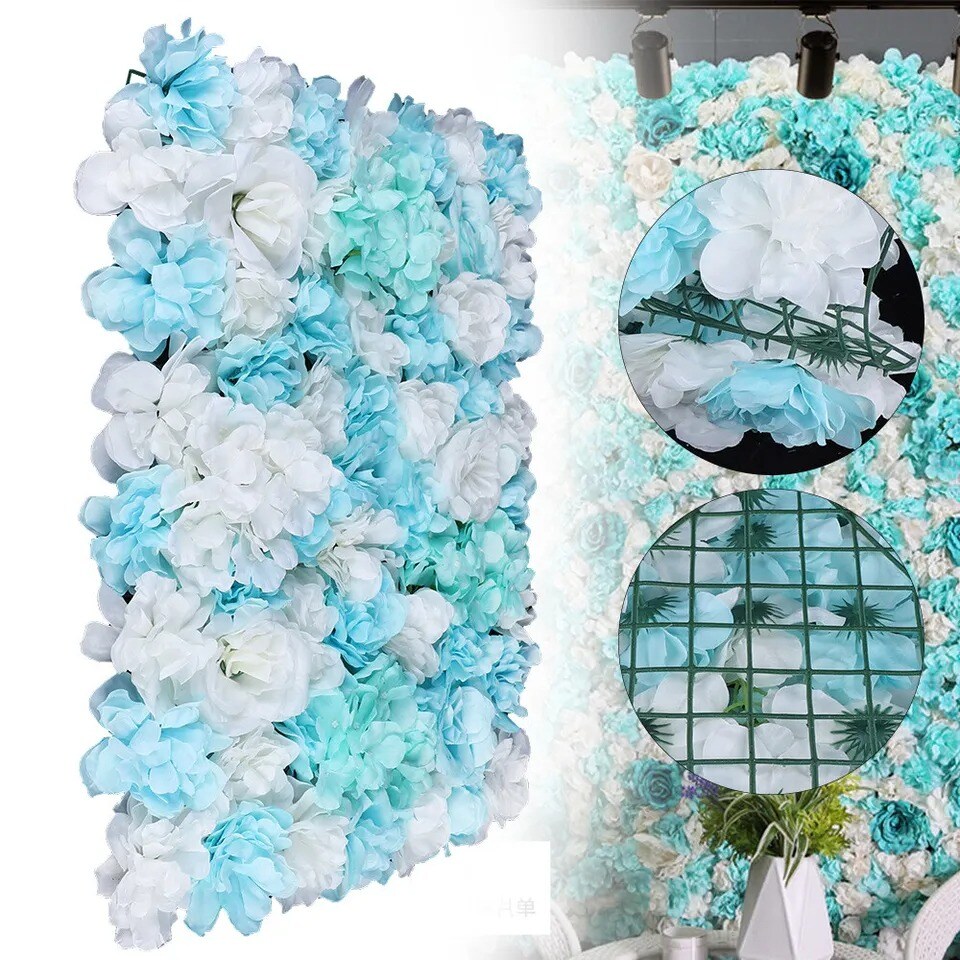 12-Pieces Artificial Silk Rose Flower Wall Panels