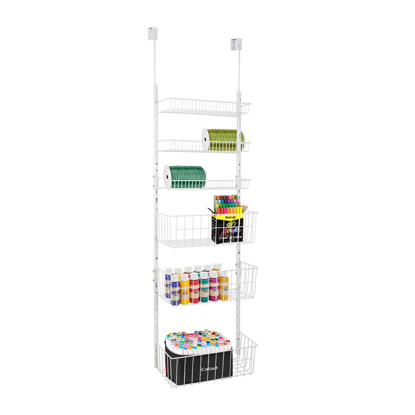 Smart Design Over The Door Pantry Organizer Rack with 6 Adjustable Shelves - White