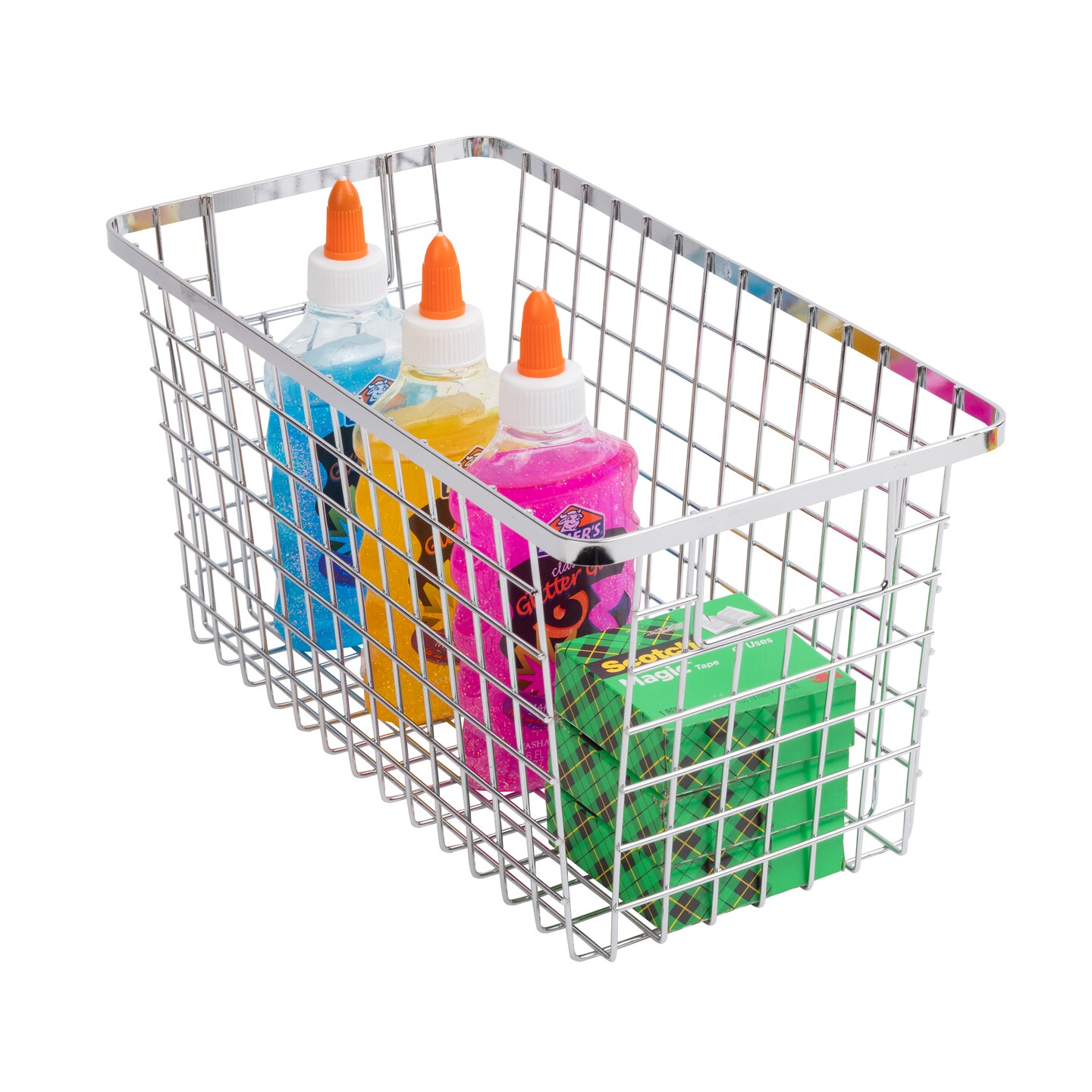 Smart Design Nestable Basket Organizer with Handles - Steel - 6 x 12 x 6 - Chrome - Set of 4