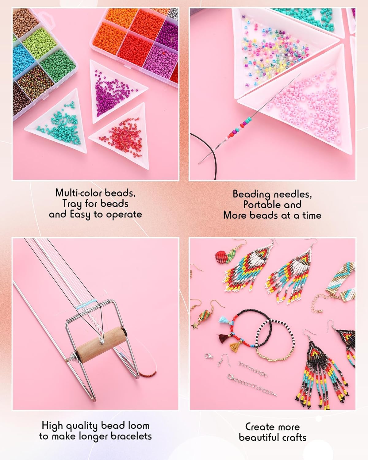 Bead Loom Kit for Adults Beading Loom Supplies 24000 Pcs Glass Seed Beads Bracelets Jewelry Earring Making Tools Gifts for Girls DIY Craft