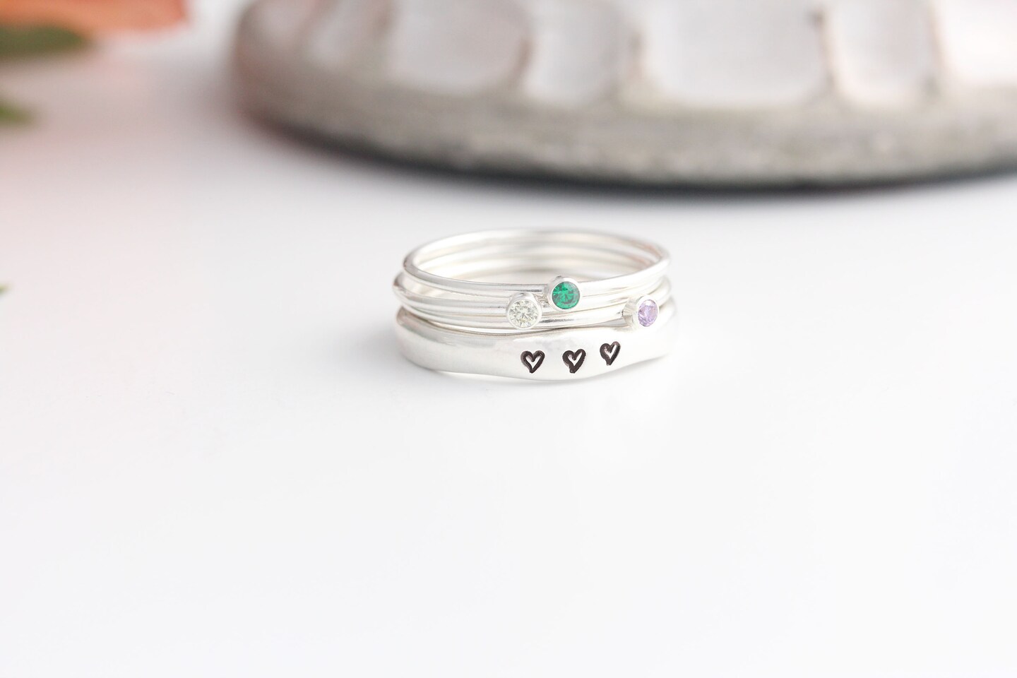 Birthstone Ring- Dainty Ring Stacking Ring Push Present Gemstone Ring  Mothers Birthstone Ring Personalized Gift For Her CZ Ring, color: