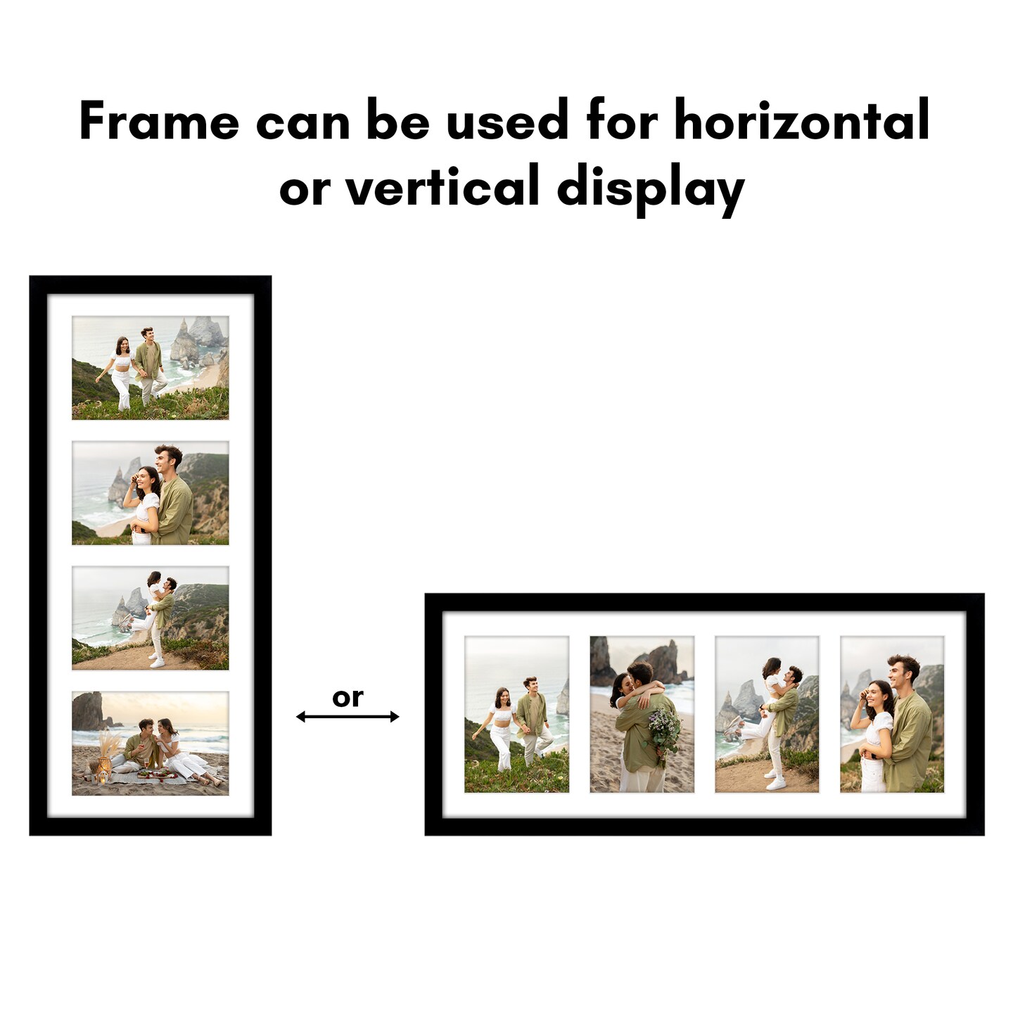 Americanflat 8x20 Collage Picture Frame - Displays Four 4x6 Photos at Once - Family Photo Collage Frame - Shatter Resistant Glass - Hanging Hardware for Horizontal or Vertical Display - Black
