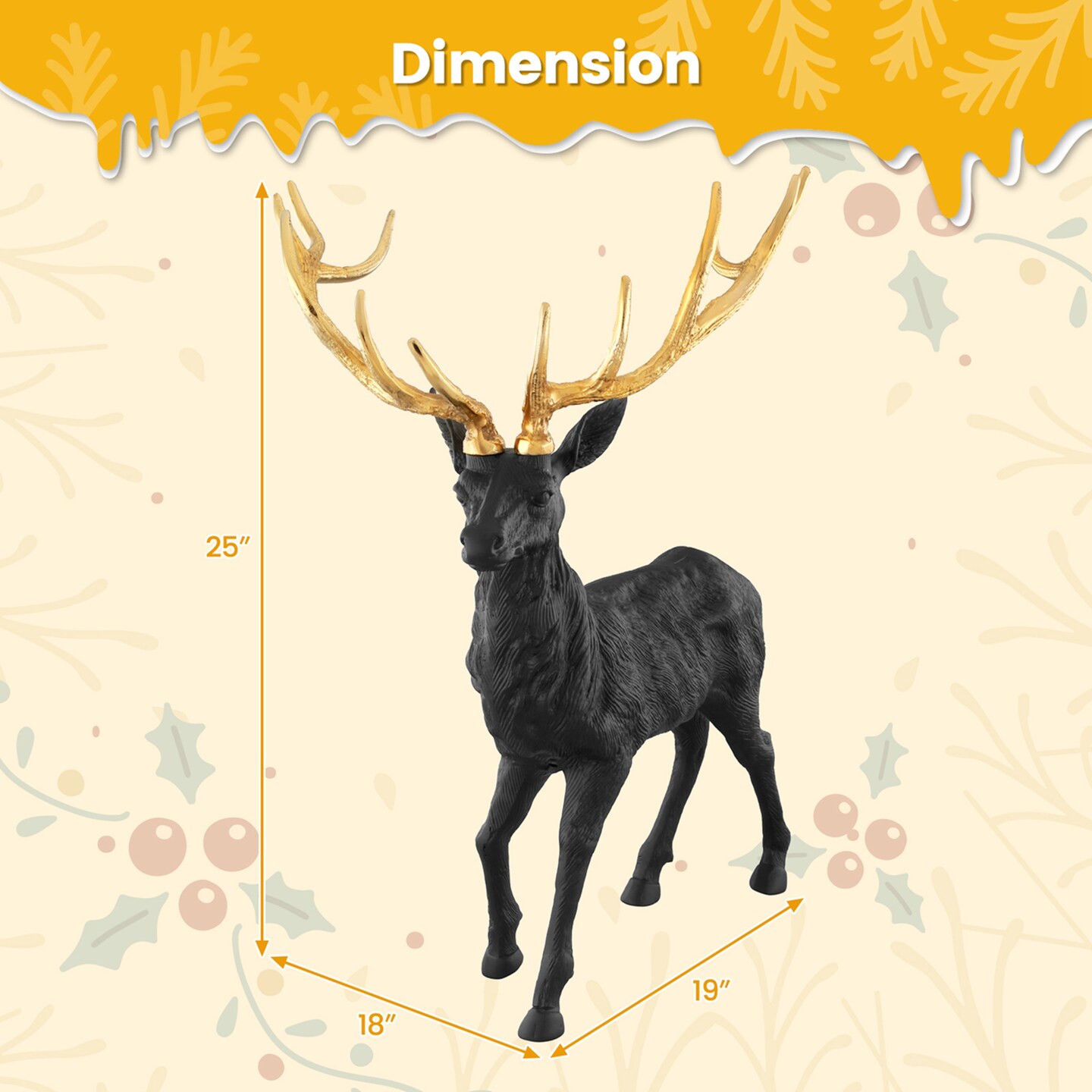 Costway Standing Reindeer Statue Aluminum Deer Sculpture Christmas Decor 19" x 18" x 25"