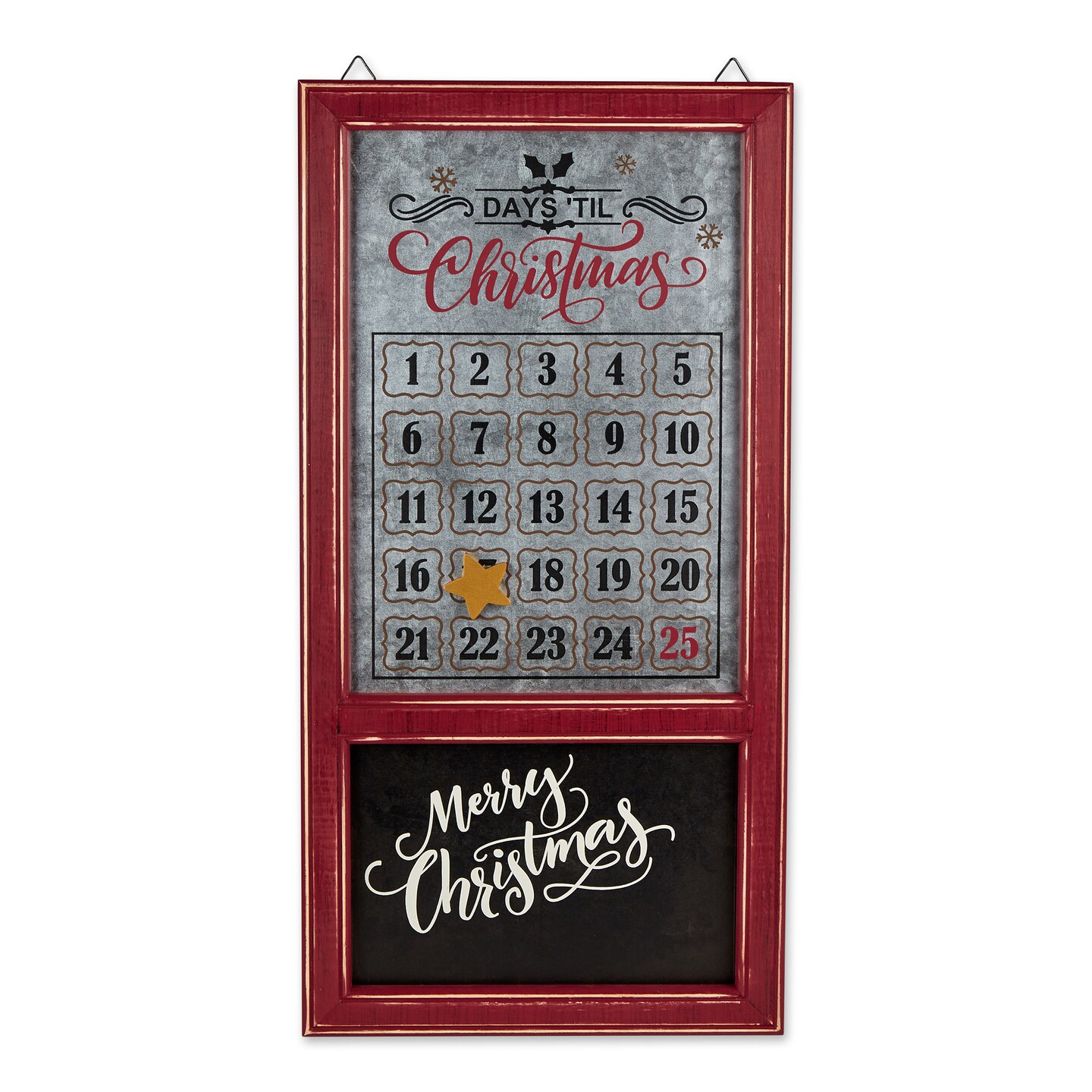 Contemporary Home Living Galvanized Rectangular Christmas Advent Calendar - 30&#x22; - Red and Black