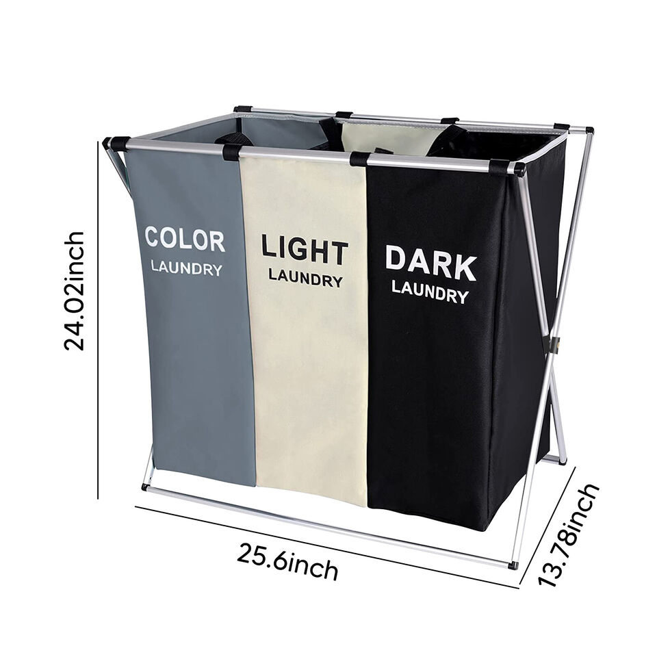 3 Section Laundry Hamper Basket Sorter Clothe Storage Foldable Bag Bin Organizer