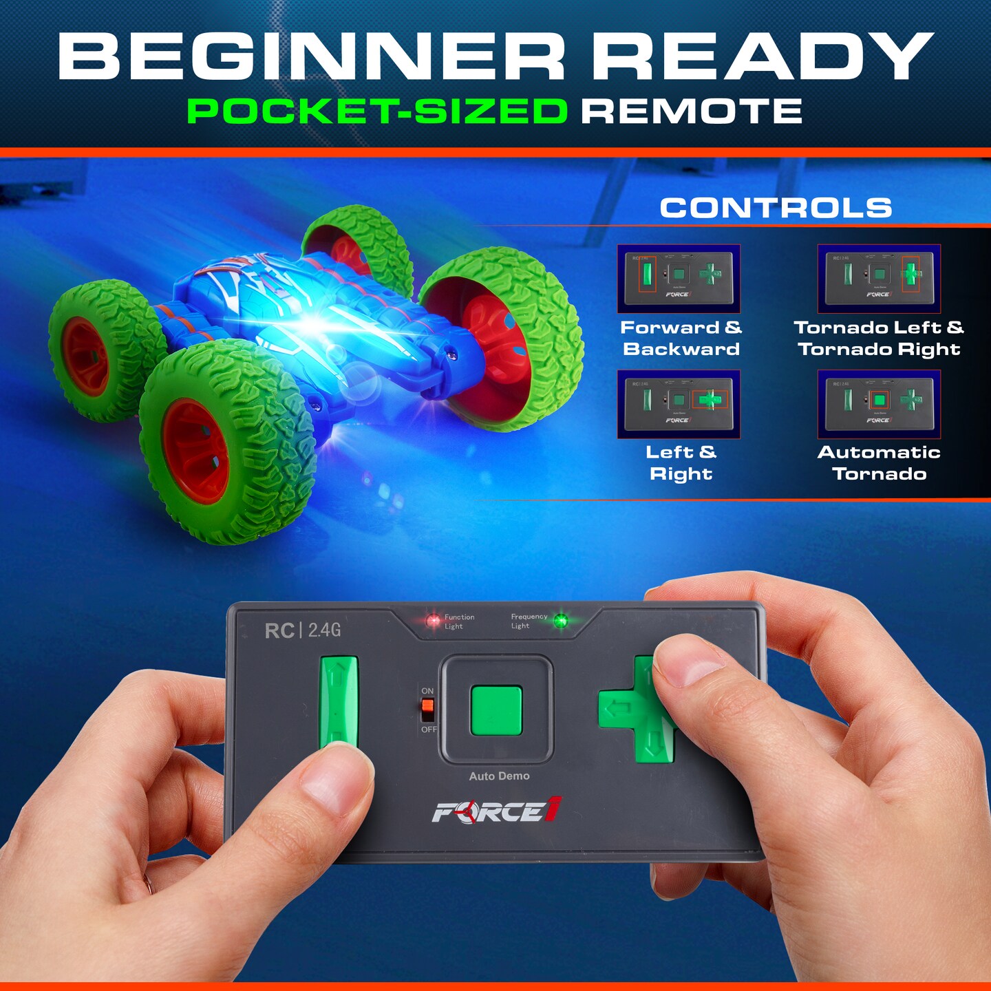 Force1 Mini Tornado LED Remote Control Car for Kids