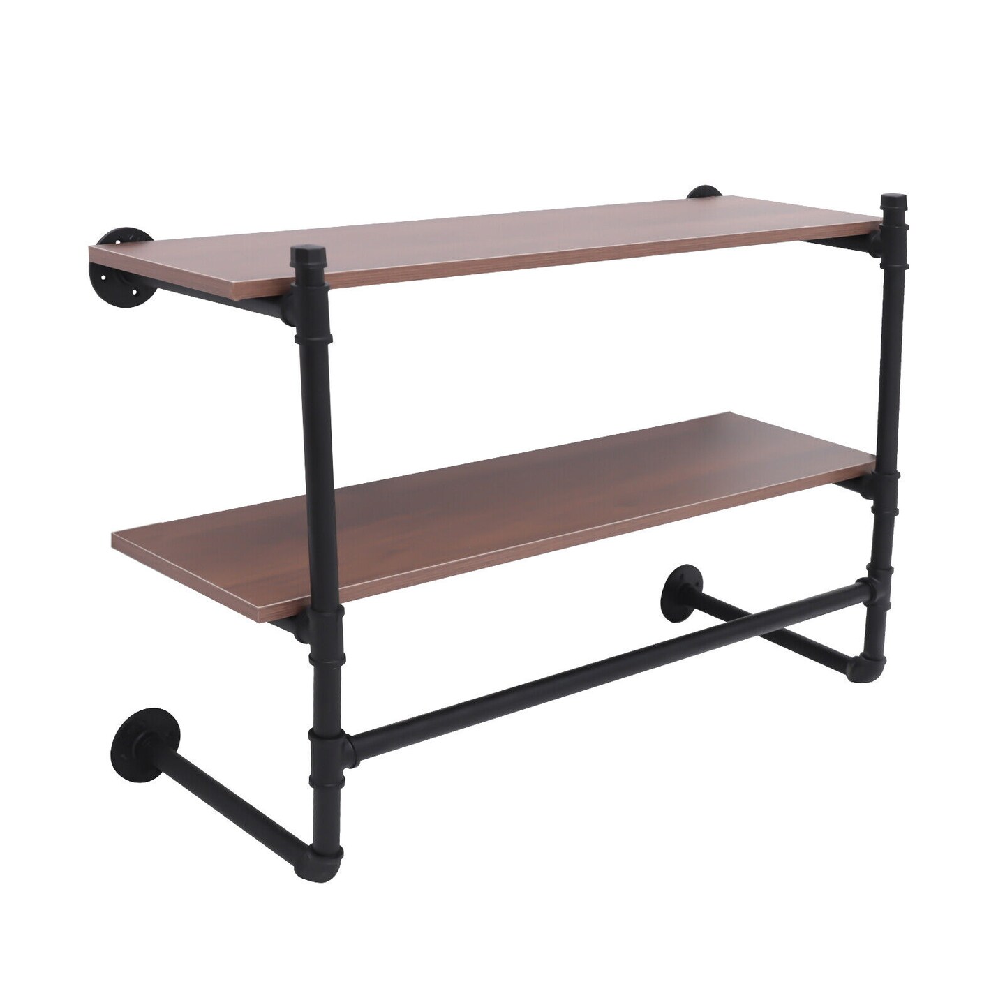Kitcheniva 2-Tier Industrial Pipe Wood Clothes Storage Shelves
