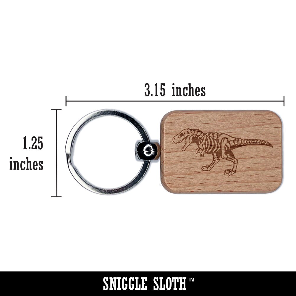 Tyrannosaurus Rex Dinosaur Skeleton Fossil Engraved Wood Rectangle Keychain Tag Charm