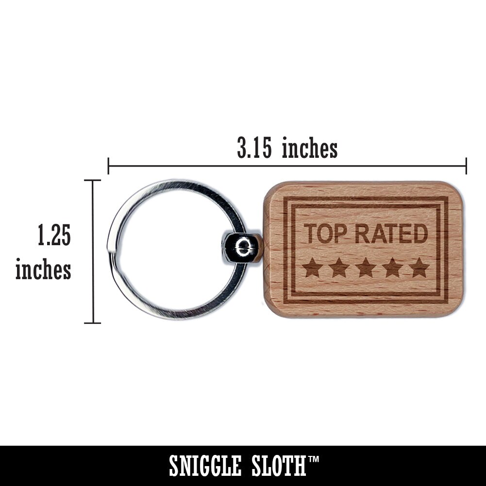 Top Rated 5 Stars Engraved Wood Rectangle Keychain Tag Charm
