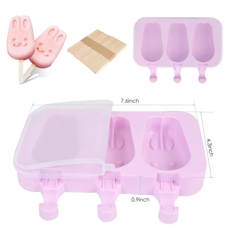 Silicone Frozen Ice Cream Molds Juice Popsicle Maker Lolly Pop Mould 3-Cells