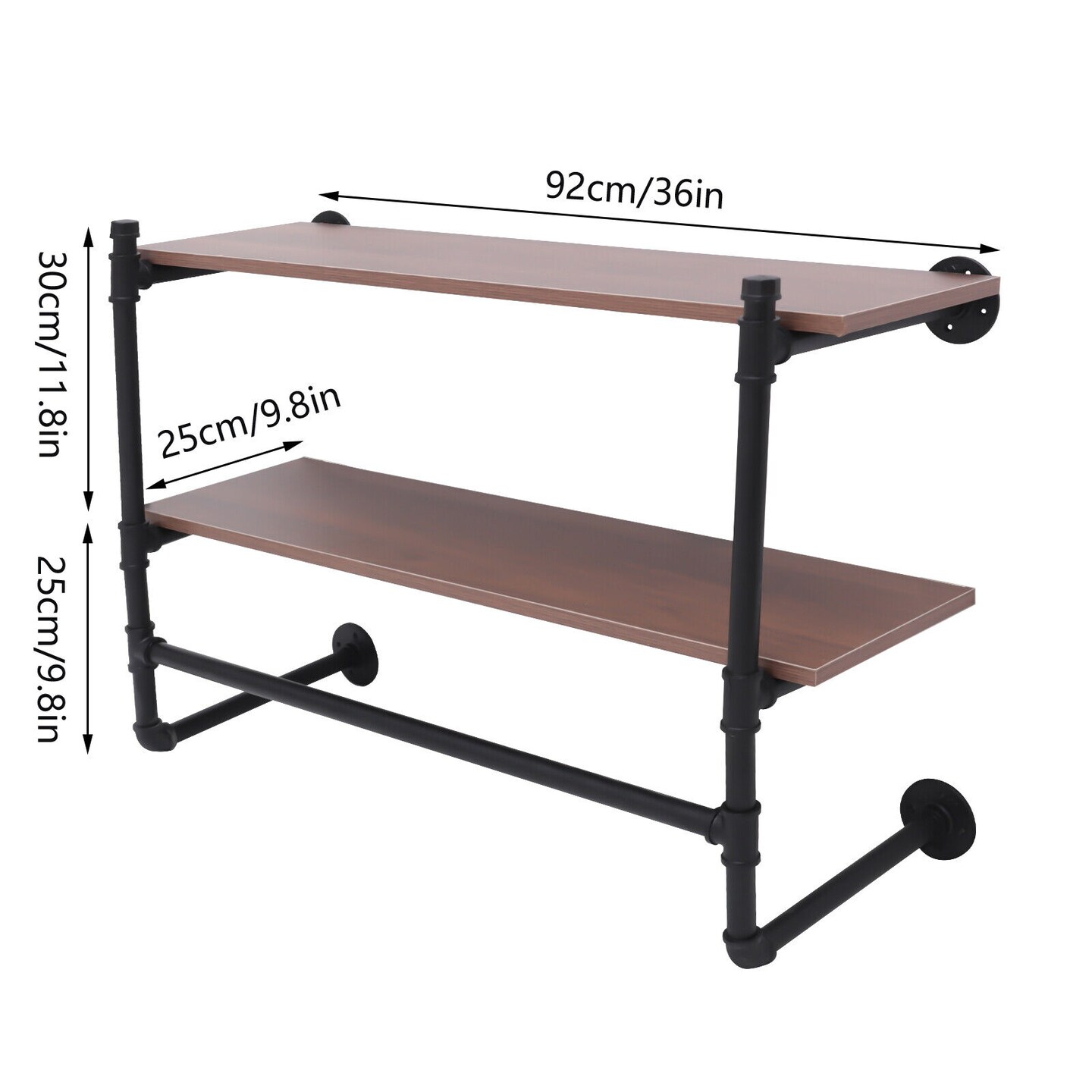 Kitcheniva 2-Tier Industrial Pipe Wood Clothes Storage Shelves