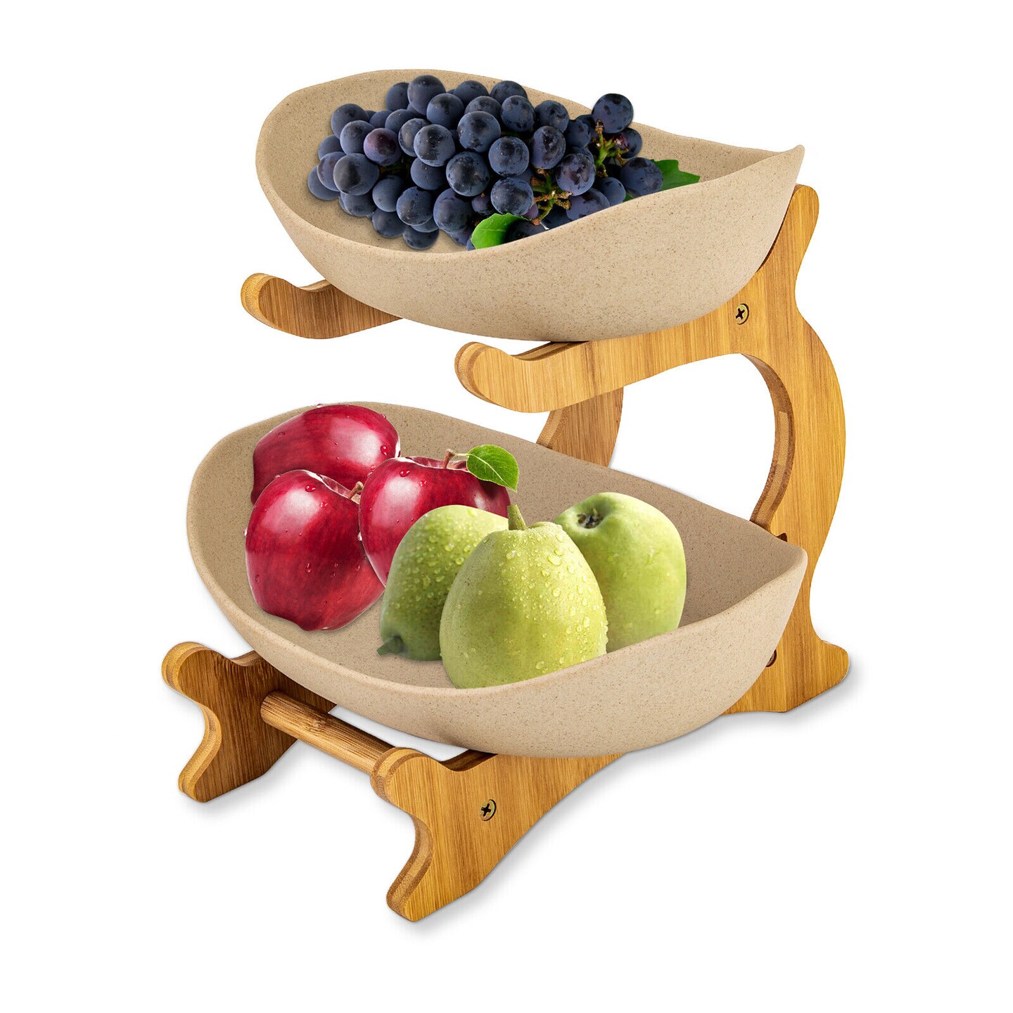 Kitcheniva 2 Tier Bamboo Fruit Basket Storage Bowl