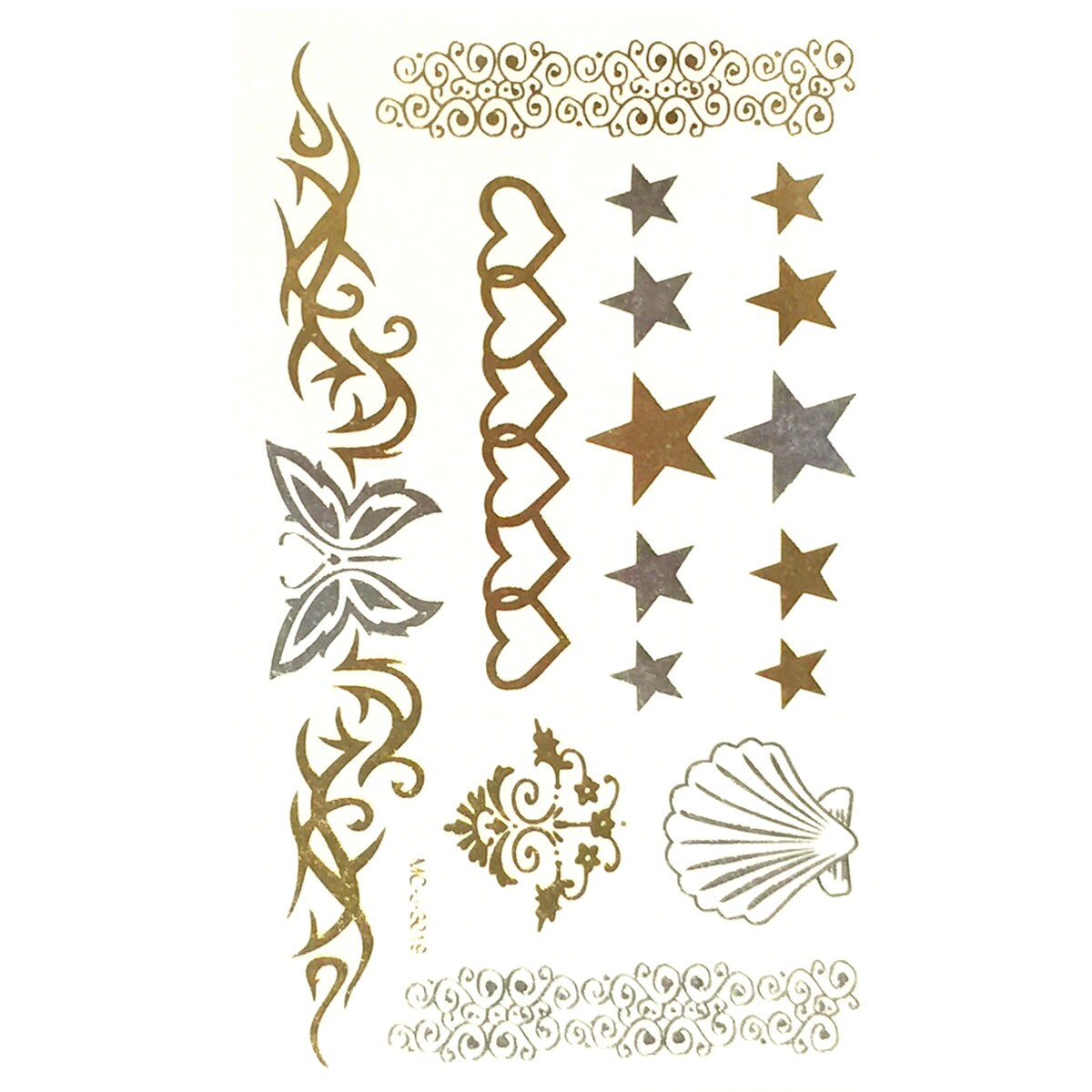 Wrapables Celebrity Inspired Temporary Tattoos in Metallic Gold Silver and Black, Carefree, Small