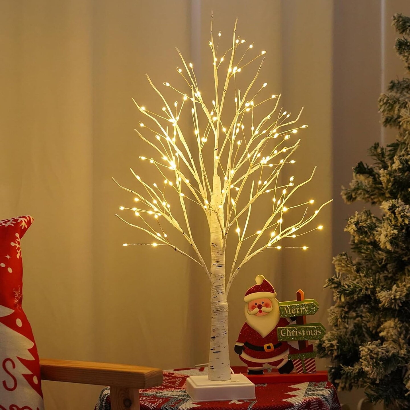 144 LED Artificial Tree Lamp with Timer, DIY Birch Tree with LED Lights, Lighted Up Tree Lamp USB/Battery Powered, Fairy Light Spirit Tree for Table Home Wedding Bedroom Christmas (Warm White).